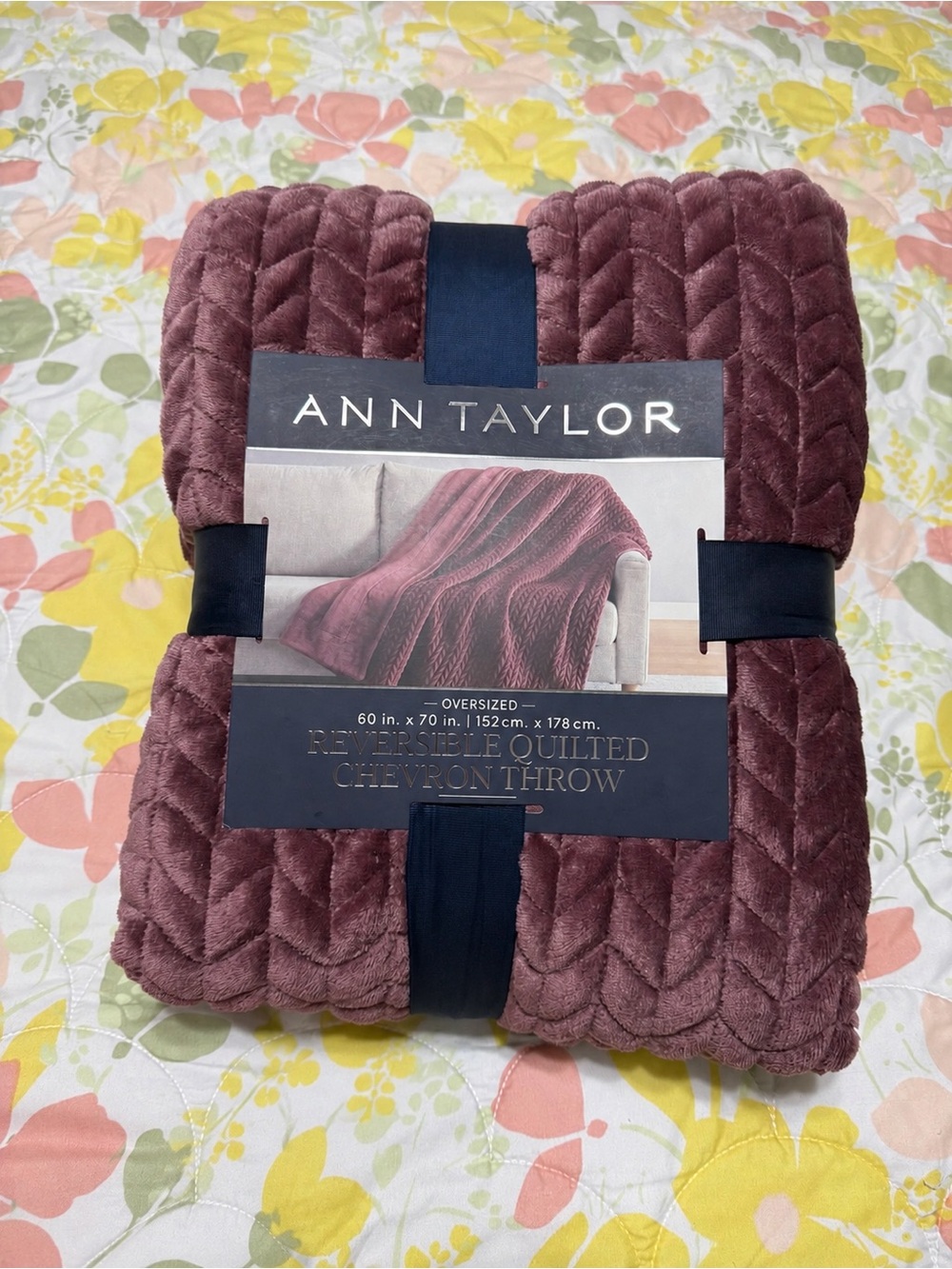 Ann Taylor Quilted Chevron Throw Blanket - Mauve